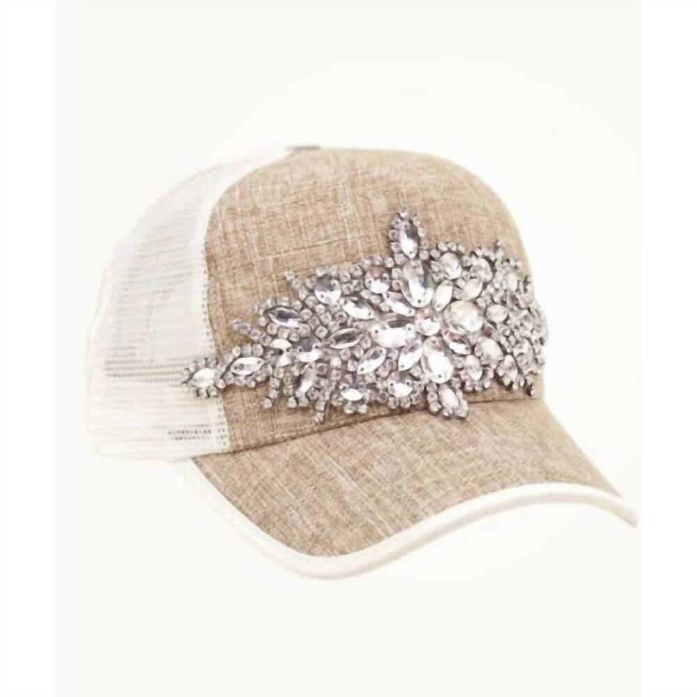 NEW OLIVE & PIQUE crystal embellished trucker cap in beige